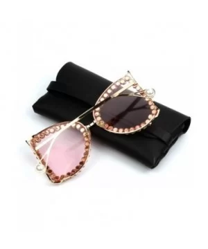 Fashion Super Cat glasses Lady Luxury Brand Designer Rhinestone Crystal Sunglasses Gradient Lens Tone - Pink - C518TQYA526 $1...