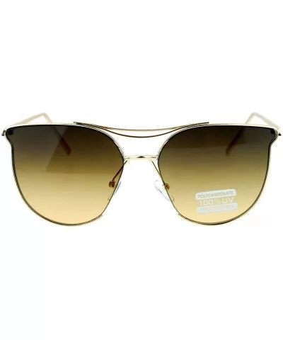 Womens Exposed Flat Panel Lens Retro Metal Horn Rim Sunglasses - Gold Brown Smoke - CO12MXOLFDW $11.64 Butterfly