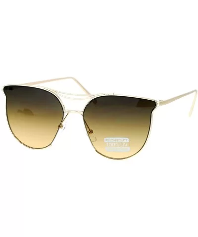 Womens Exposed Flat Panel Lens Retro Metal Horn Rim Sunglasses - Gold Brown Smoke - CO12MXOLFDW $11.64 Butterfly