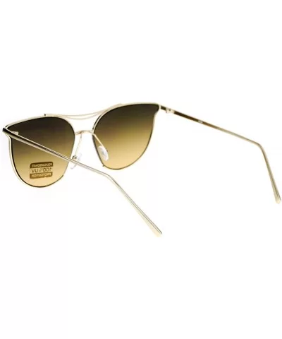 Womens Exposed Flat Panel Lens Retro Metal Horn Rim Sunglasses - Gold Brown Smoke - CO12MXOLFDW $11.64 Butterfly