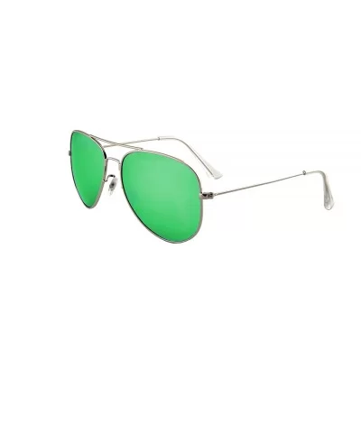 Unisex Sunglasses Polarized UV400 Double Bridge Classic Aviator Lens - Silver Metal Frame / Mirror Green Lens - CD18H3KXC4N $...