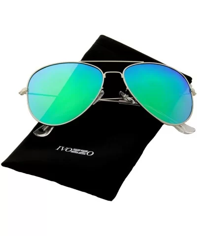 Unisex Sunglasses Polarized UV400 Double Bridge Classic Aviator Lens - Silver Metal Frame / Mirror Green Lens - CD18H3KXC4N $...