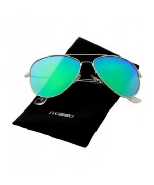 Unisex Sunglasses Polarized UV400 Double Bridge Classic Aviator Lens - Silver Metal Frame / Mirror Green Lens - CD18H3KXC4N $...