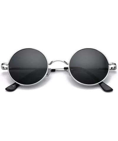 Retro Small Round Polarized Sunglasses for Men Women John Lennon Style - C3 Silver Frame/Black Lens - CA18NYHNHIN $15.32 Oval