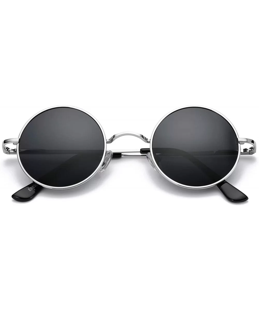 Retro Small Round Polarized Sunglasses for Men Women John Lennon Style - C3 Silver Frame/Black Lens - CA18NYHNHIN $15.32 Oval