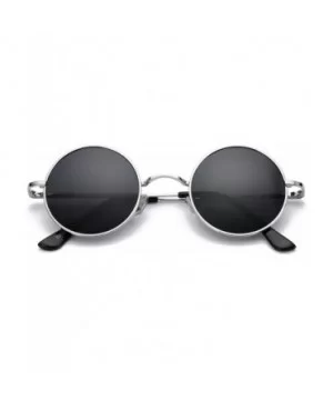 Retro Small Round Polarized Sunglasses for Men Women John Lennon Style - C3 Silver Frame/Black Lens - CA18NYHNHIN $15.32 Oval