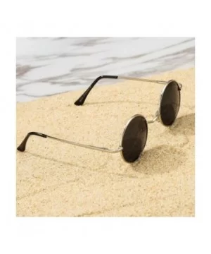 Retro Small Round Polarized Sunglasses for Men Women John Lennon Style - C3 Silver Frame/Black Lens - CA18NYHNHIN $15.32 Oval