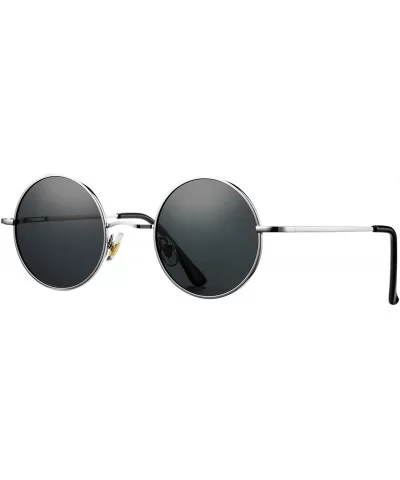 Retro Small Round Polarized Sunglasses for Men Women John Lennon Style - C3 Silver Frame/Black Lens - CA18NYHNHIN $15.32 Oval