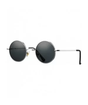 Retro Small Round Polarized Sunglasses for Men Women John Lennon Style - C3 Silver Frame/Black Lens - CA18NYHNHIN $15.32 Oval