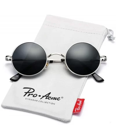 Retro Small Round Polarized Sunglasses for Men Women John Lennon Style - C3 Silver Frame/Black Lens - CA18NYHNHIN $15.32 Oval