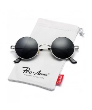 Retro Small Round Polarized Sunglasses for Men Women John Lennon Style - C3 Silver Frame/Black Lens - CA18NYHNHIN $15.32 Oval