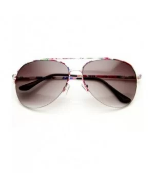 Large Colorful Floral Print Semi-Rimless Metal Aviator Sunglasses - Floral Lavender - C811V1ZNLER $8.38 Rimless