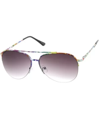 Large Colorful Floral Print Semi-Rimless Metal Aviator Sunglasses - Floral Lavender - C811V1ZNLER $8.38 Rimless