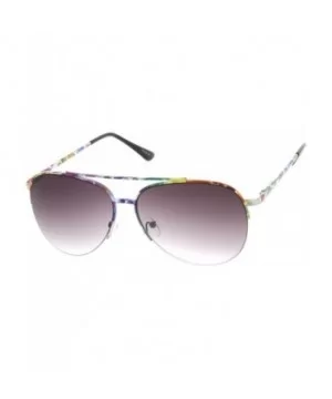 Large Colorful Floral Print Semi-Rimless Metal Aviator Sunglasses - Floral Lavender - C811V1ZNLER $8.38 Rimless