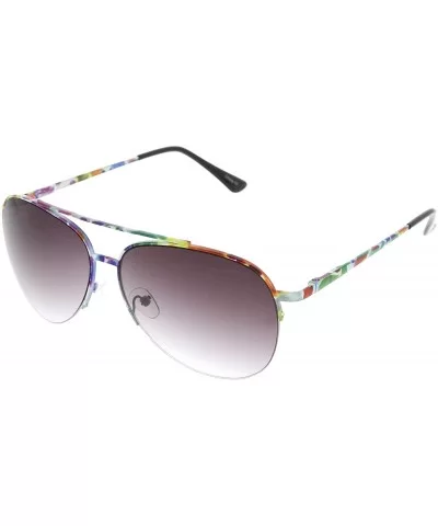 Large Colorful Floral Print Semi-Rimless Metal Aviator Sunglasses - Floral Lavender - C811V1ZNLER $8.38 Rimless