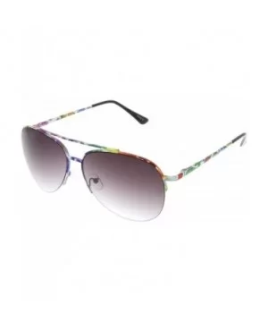 Large Colorful Floral Print Semi-Rimless Metal Aviator Sunglasses - Floral Lavender - C811V1ZNLER $8.38 Rimless