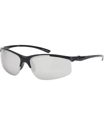 Sleek Semi Rimless Sports Sunglasses w/Color Mirror Lens 570082MT-REV - Black - C212GFHB9KD $8.63 Rimless