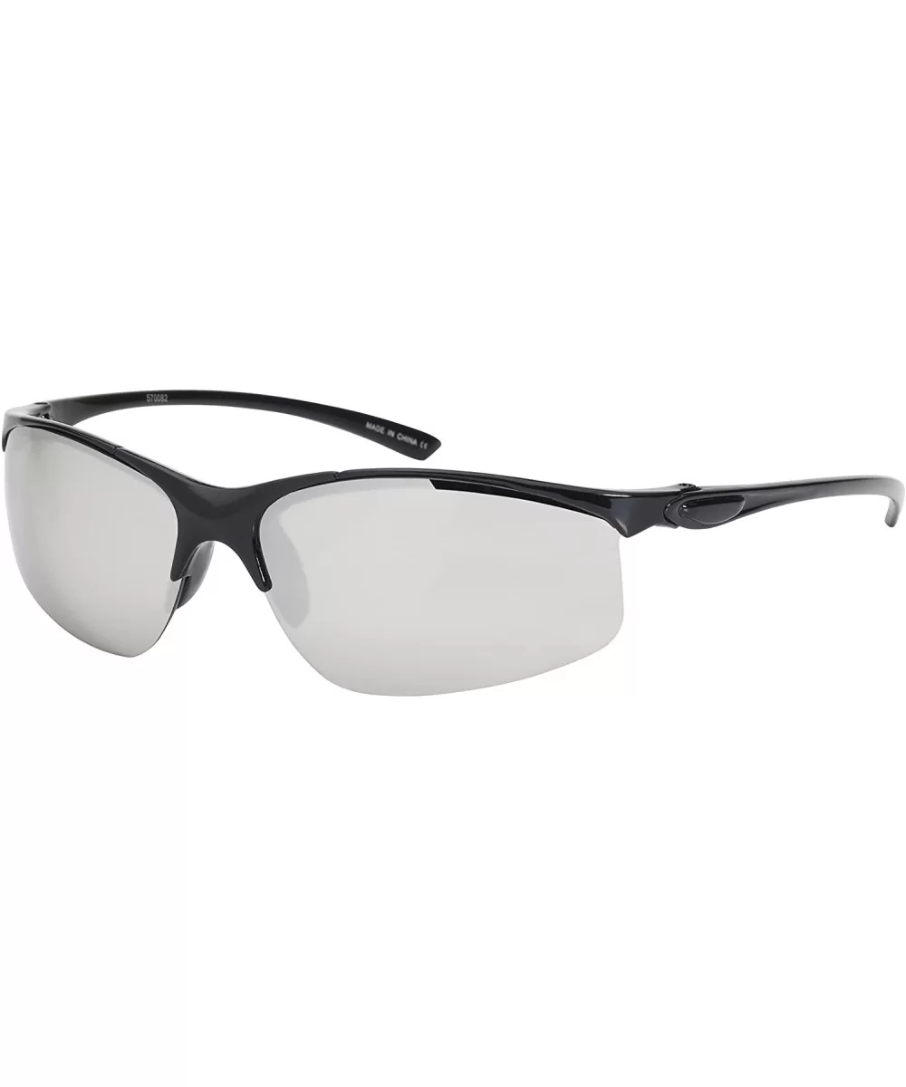 Sleek Semi Rimless Sports Sunglasses w/Color Mirror Lens 570082MT-REV - Black - C212GFHB9KD $8.63 Rimless