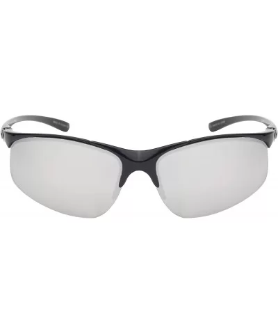 Sleek Semi Rimless Sports Sunglasses w/Color Mirror Lens 570082MT-REV - Black - C212GFHB9KD $8.63 Rimless