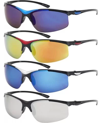 Sleek Semi Rimless Sports Sunglasses w/Color Mirror Lens 570082MT-REV - Black - C212GFHB9KD $8.63 Rimless