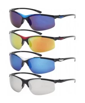 Sleek Semi Rimless Sports Sunglasses w/Color Mirror Lens 570082MT-REV - Black - C212GFHB9KD $8.63 Rimless