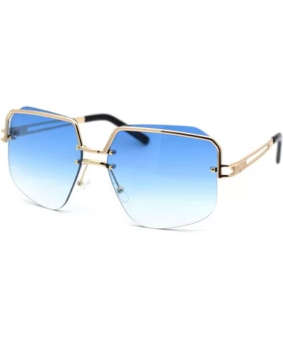 Womens Luxury Mobster Half Rim Exposed Lens Sunglasses - Gold Gradient Blue - CL18WXTWRKQ $13.04 Rectangular