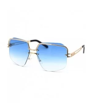 Womens Luxury Mobster Half Rim Exposed Lens Sunglasses - Gold Gradient Blue - CL18WXTWRKQ $13.04 Rectangular