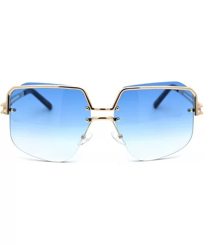 Womens Luxury Mobster Half Rim Exposed Lens Sunglasses - Gold Gradient Blue - CL18WXTWRKQ $13.04 Rectangular