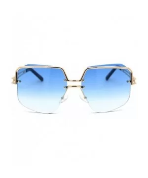 Womens Luxury Mobster Half Rim Exposed Lens Sunglasses - Gold Gradient Blue - CL18WXTWRKQ $13.04 Rectangular