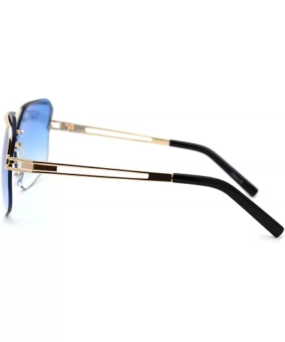 Womens Luxury Mobster Half Rim Exposed Lens Sunglasses - Gold Gradient Blue - CL18WXTWRKQ $13.04 Rectangular