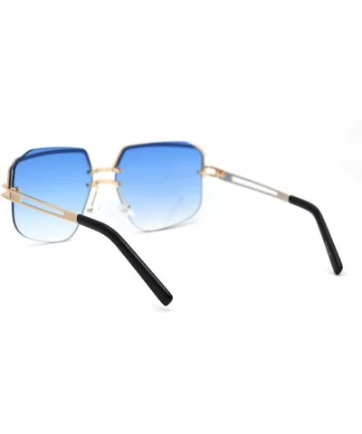 Womens Luxury Mobster Half Rim Exposed Lens Sunglasses - Gold Gradient Blue - CL18WXTWRKQ $13.04 Rectangular