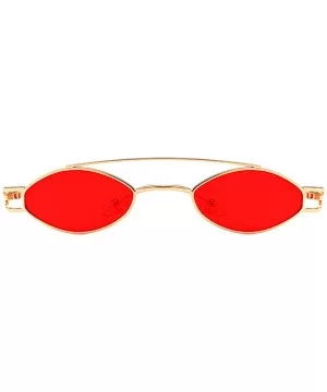 Vintage Womens Mens Metal Oval Sunglasses Glasses Shades Eyewear - Gold Frame Light Red - CH18T09YOCG $19.24 Oval