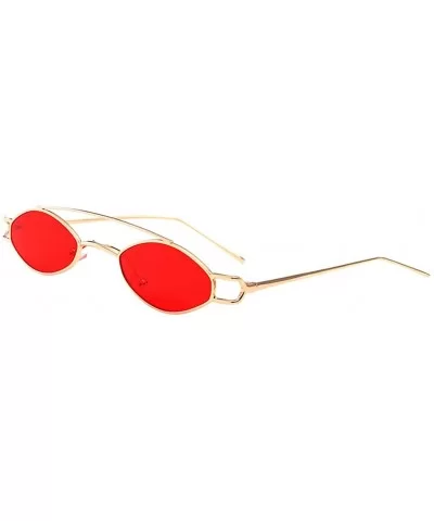 Vintage Womens Mens Metal Oval Sunglasses Glasses Shades Eyewear - Gold Frame Light Red - CH18T09YOCG $19.24 Oval