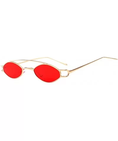 Vintage Womens Mens Metal Oval Sunglasses Glasses Shades Eyewear - Gold Frame Light Red - CH18T09YOCG $19.24 Oval