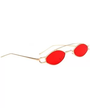 Vintage Womens Mens Metal Oval Sunglasses Glasses Shades Eyewear - Gold Frame Light Red - CH18T09YOCG $19.24 Oval