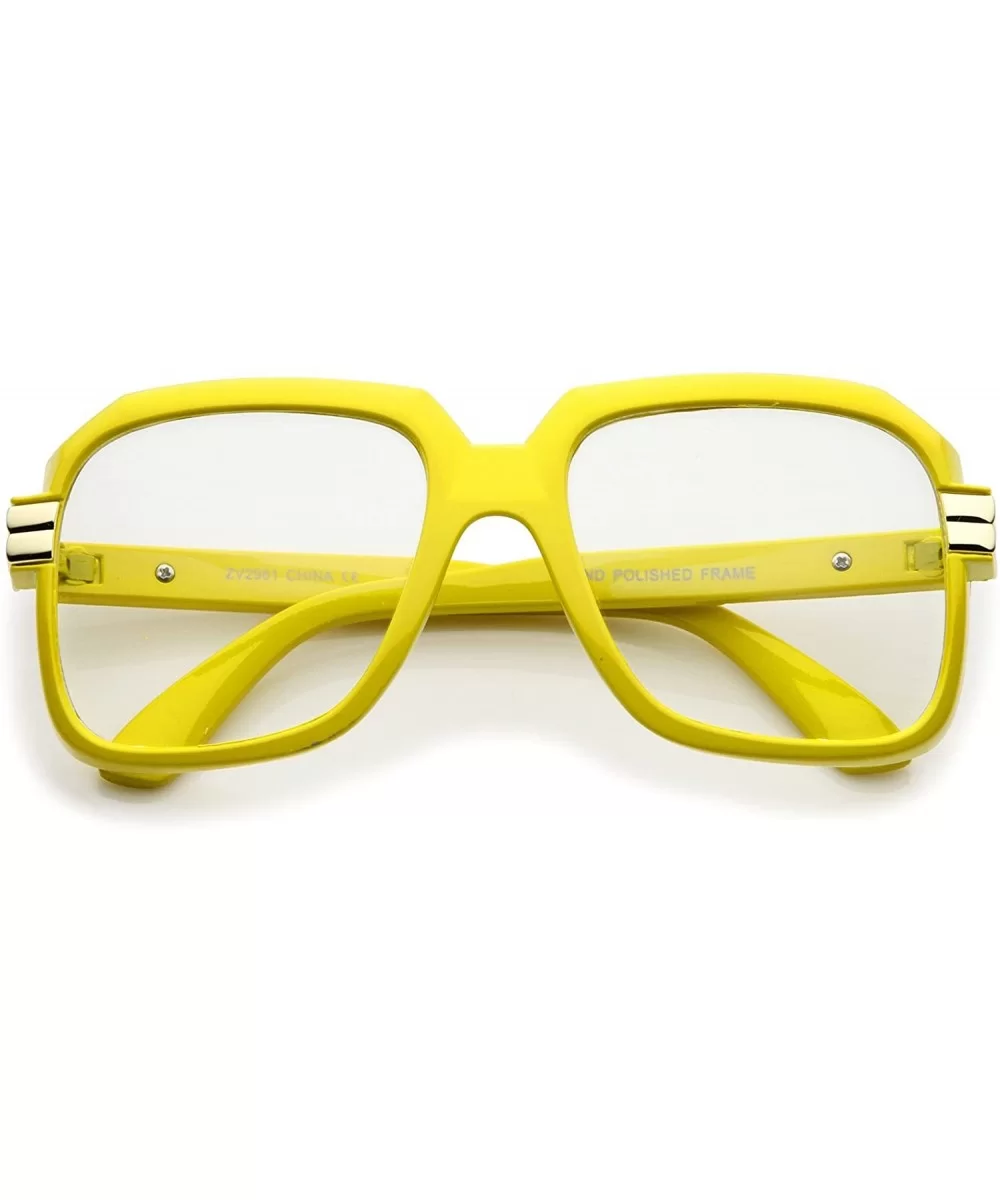 Large Colored Metal Accent Temple Clear Lens Square Glasses 55mm - Yellow-gold / Clear - CR12N1KJNYV $8.18 Square