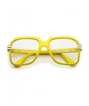 Large Colored Metal Accent Temple Clear Lens Square Glasses 55mm - Yellow-gold / Clear - CR12N1KJNYV $8.18 Square