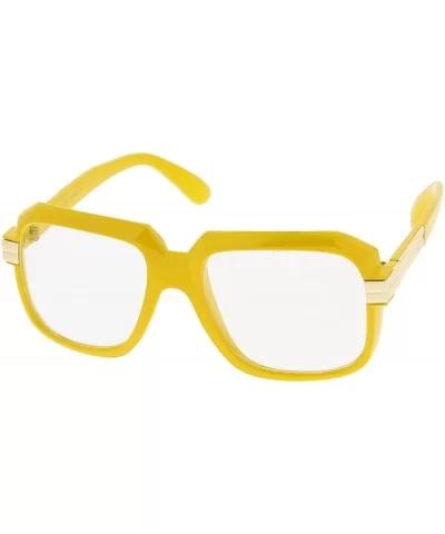 Large Colored Metal Accent Temple Clear Lens Square Glasses 55mm - Yellow-gold / Clear - CR12N1KJNYV $8.18 Square