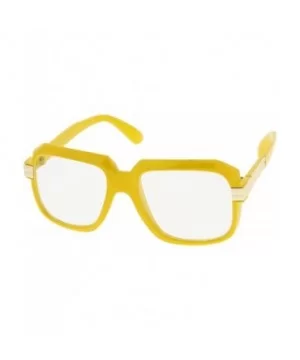 Large Colored Metal Accent Temple Clear Lens Square Glasses 55mm - Yellow-gold / Clear - CR12N1KJNYV $8.18 Square