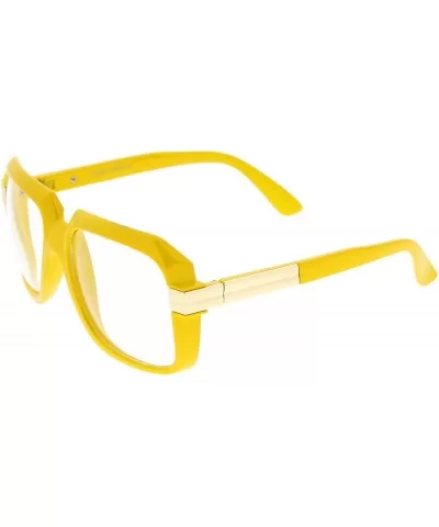 Large Colored Metal Accent Temple Clear Lens Square Glasses 55mm - Yellow-gold / Clear - CR12N1KJNYV $8.18 Square