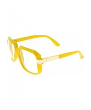 Large Colored Metal Accent Temple Clear Lens Square Glasses 55mm - Yellow-gold / Clear - CR12N1KJNYV $8.18 Square