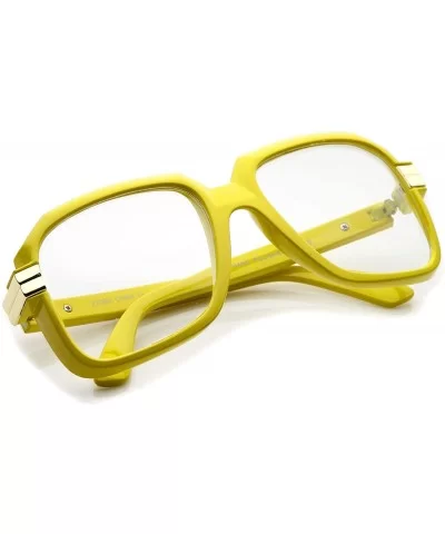 Large Colored Metal Accent Temple Clear Lens Square Glasses 55mm - Yellow-gold / Clear - CR12N1KJNYV $8.18 Square