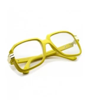 Large Colored Metal Accent Temple Clear Lens Square Glasses 55mm - Yellow-gold / Clear - CR12N1KJNYV $8.18 Square