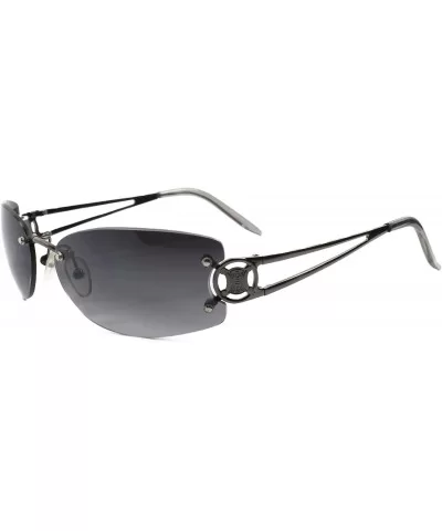 Rimless Rectangle Sunglasses Womens Elegant Slick Design Stylish Frame - Gunmetal & Gray - CS18SY3SYM0 $7.88 Rimless