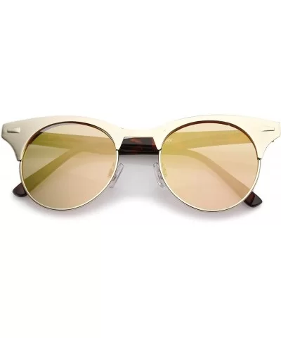 Women's Matte Finish Horn Rimmed Round Flat Lens Cat Eye Sunglasses 49mm - Gold-tortoise / Pink Mirror - CL17YUHU977 $9.04 Ca...