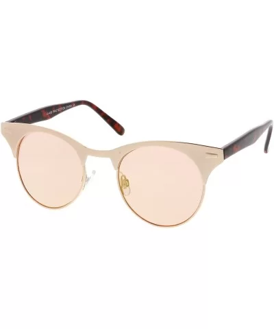 Women's Matte Finish Horn Rimmed Round Flat Lens Cat Eye Sunglasses 49mm - Gold-tortoise / Pink Mirror - CL17YUHU977 $9.04 Ca...