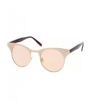 Women's Matte Finish Horn Rimmed Round Flat Lens Cat Eye Sunglasses 49mm - Gold-tortoise / Pink Mirror - CL17YUHU977 $9.04 Ca...