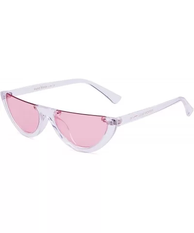 Semi Rimeless Sunglasses Half Round Vintage Retro Clout Goggles - Transparent/Pink - CX189LTSCHT $8.21 Rimless