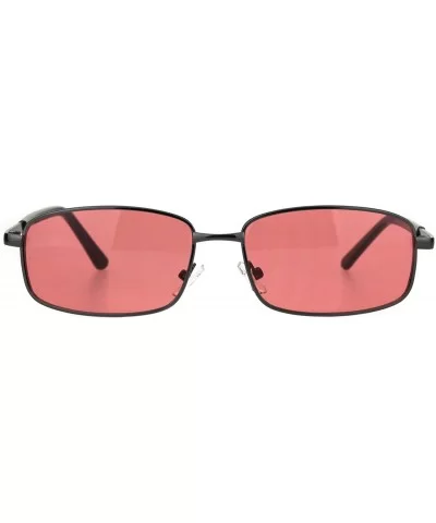 Classic Mens Narrow Rectangular Metal Rim Professor Sunglasses - Gunmetal Red - CG18EYHN5AZ $8.10 Rectangular