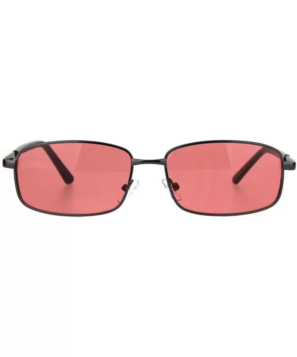 Classic Mens Narrow Rectangular Metal Rim Professor Sunglasses - Gunmetal Red - CG18EYHN5AZ $8.10 Rectangular